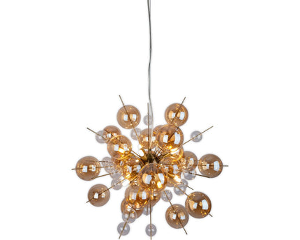 Hanger lamp "explosie" barnsteen gemaakt van metaal en glas, G9 -versies, hangende lamp voor eetkamer, woonkamer, gang of kantoor, hangende lamp ØCA. 65 cm
