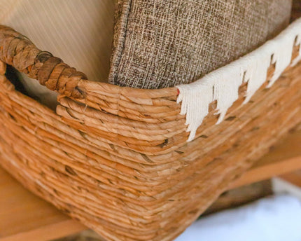 Opbergmand met katoendecor PISANG Decoratieve mand handgeweven van bananenvezel