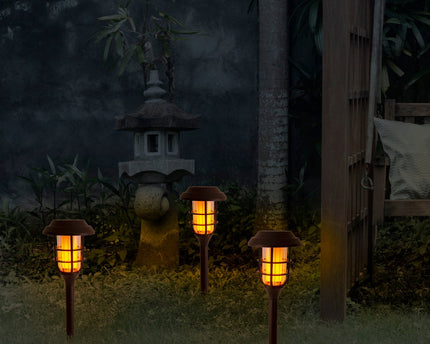 3 Set LED Outdoor Earth Spit 34 cm High, Skeer gemaakt van zwart plastic met geïntegreerde LED, zonnelampje voor buiten