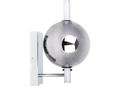 LED -wandlamp "Nova" chroom gemaakt van metaal en rookglas, met geïntegreerde LED, 31,3 cm hoog