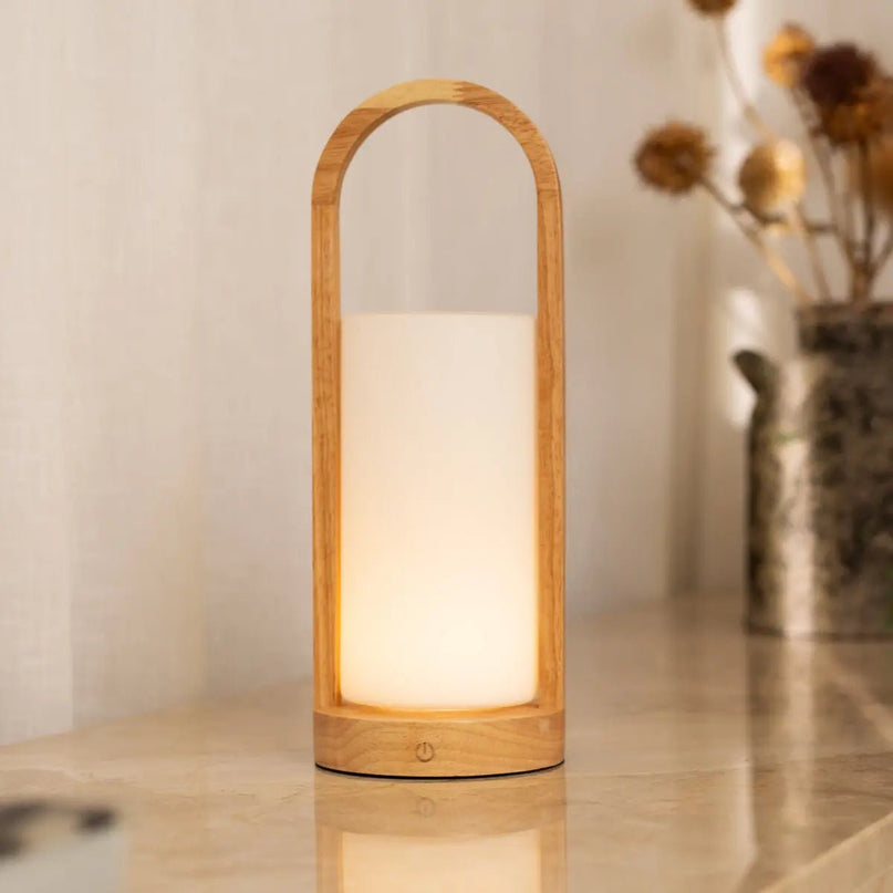 Evie Lichtbruine Oplaadbare Houten Tafellamp – Dimbaar & Snoerloos