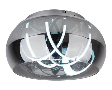 LED -plafondlicht "Malou" Ø 45 cm, 23,5 cm hoog, gemaakt van metaal, rookglas, geïntegreerde LED's, warm wit