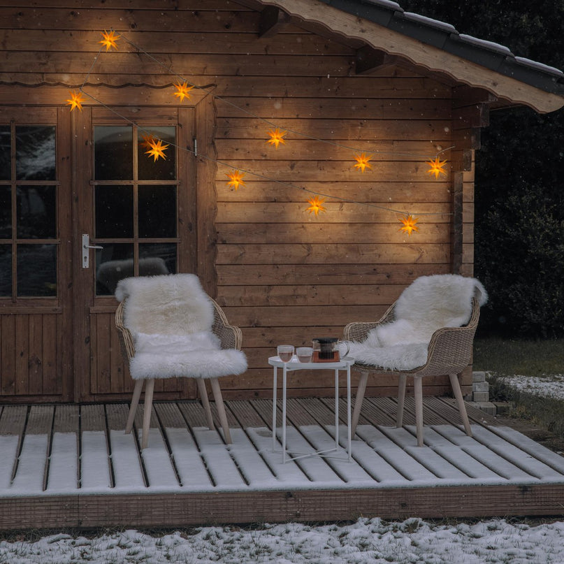 LED -lichte keten "3D -sterren" gemaakt van plastic in geel, met stevig geïnstalleerde LED's, kerstdecoraties voor buiten