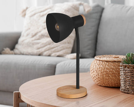 "Marie" bureaulamp gemaakt van metaal en hout, E14, zwart, 36,5 cm hoog
