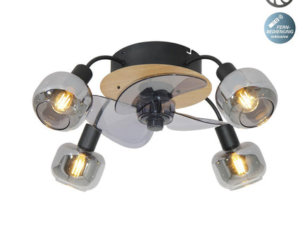 Plafondlamp inclusief ventilator "fumoso", in zwart, bruin en natuur, voor E27, Ø 51 cm