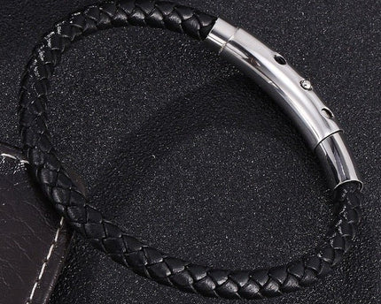 Echte gevlochten lederen armband-zilveren gesp