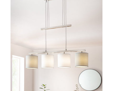 4 hanglamp "tilde", klassieke metalen slinger lamp en textiel in grijs en wit, met E27 -frame, hoogte verstelbaar, 86 cm lang, ideaal als eetlamp