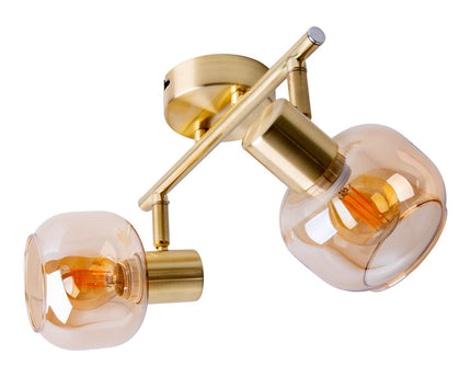 2er spot/plafondlamp "libby", klassieke plafondlamp gemaakt van messing gekleurd metaal en getinte glas in barnsteen, met E14-aansluiting, voor eetkamer, woonkamer, gang of kantoor, 40 cm lang