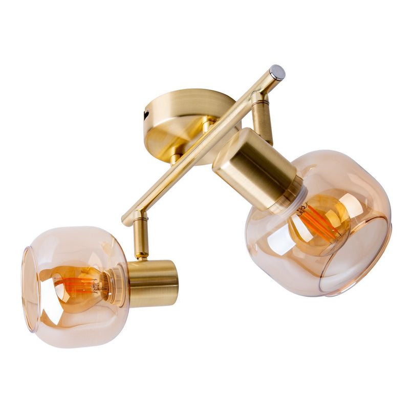 2er spot/plafondlamp "libby", klassieke plafondlamp gemaakt van messing gekleurd metaal en getinte glas in barnsteen, met E14-aansluiting, voor eetkamer, woonkamer, gang of kantoor, 40 cm lang