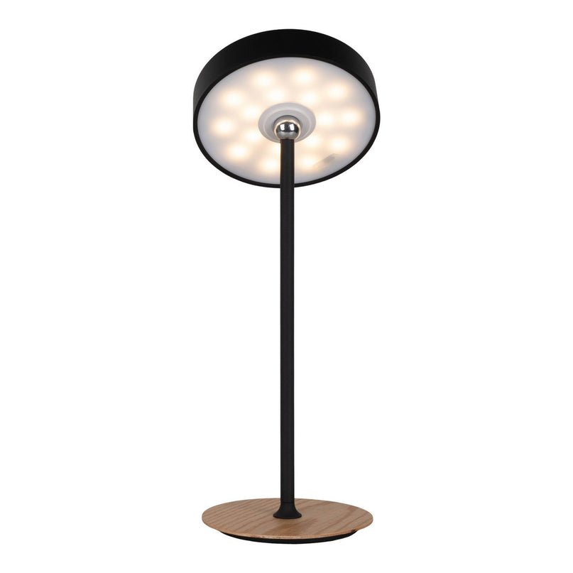 LED -batterijtafellamp magnetisch voor buiten en binnen, gemaakt van metaal en plastic in zwart, 36 cm hoog