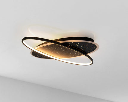 LED -plafondlamp "Stelaris" ongeveer 60 cm lang, gemaakt van metaal en plastic in het zwart, met stevig gebouwde LED's, verlichting voor woonkamers en kantoor