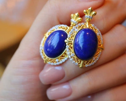 Renaissance lapis lazuli hanger oorbellen