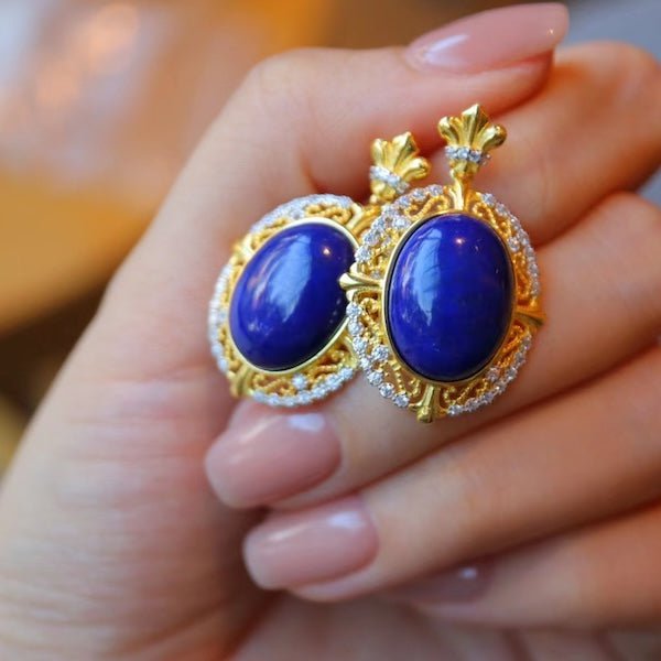 Renaissance lapis lazuli hanger oorbellen
