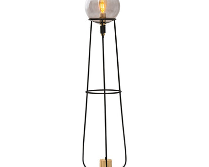 Stapellamp "stelo", moderne vloerlamp gemaakt van zwart metaal en rookglas, E27 -aansluiting, 128,5 cm hoog, voor eetkamer, woonkamer, gang of kantoor,