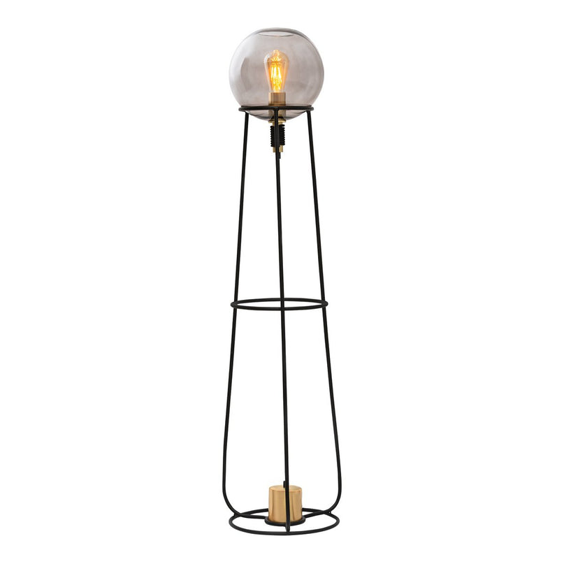 Stapellamp "stelo", moderne vloerlamp gemaakt van zwart metaal en rookglas, E27 -aansluiting, 128,5 cm hoog, voor eetkamer, woonkamer, gang of kantoor,