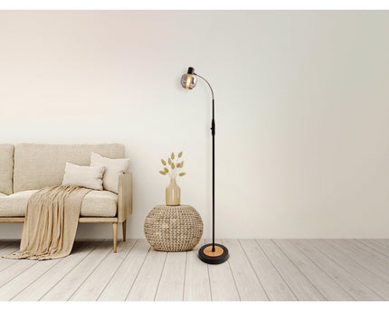 Glas-stand-lamp "Fumoso", vloerlamp gemaakt van metaal en glas in zwart, met E14-aansluiting, voor eetkamer, woonkamer, hal of kantoor, vloerlamp binnen, 150 cm hoog.