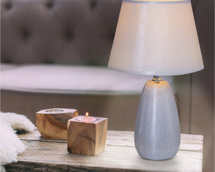 Keramische tafellamp H: 37 cm "Simly Ceramics", tafellamp gemaakt van keramiek, zilver, met E14 -aansluiting, voor eetkamer, woonkamer, gang of kantoor, 31 cm hoog