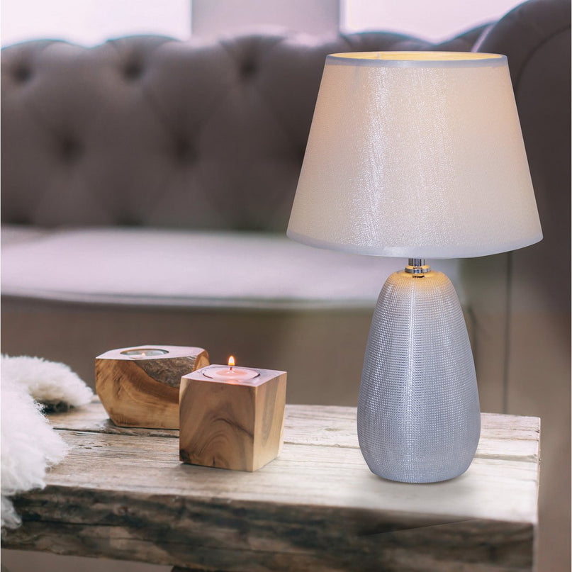 Keramische tafellamp H: 37 cm "Simly Ceramics", tafellamp gemaakt van keramiek, zilver, met E14 -aansluiting, voor eetkamer, woonkamer, gang of kantoor, 31 cm hoog