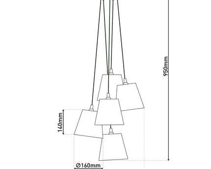 Textiel hanger lamp "boho", jong wonen, hangende lamp met 5 textiel parasols in beige en bruin, met E14 -aansluiting, voor eetkamer, woonkamer, gang of kantoor, 95 cm hoog