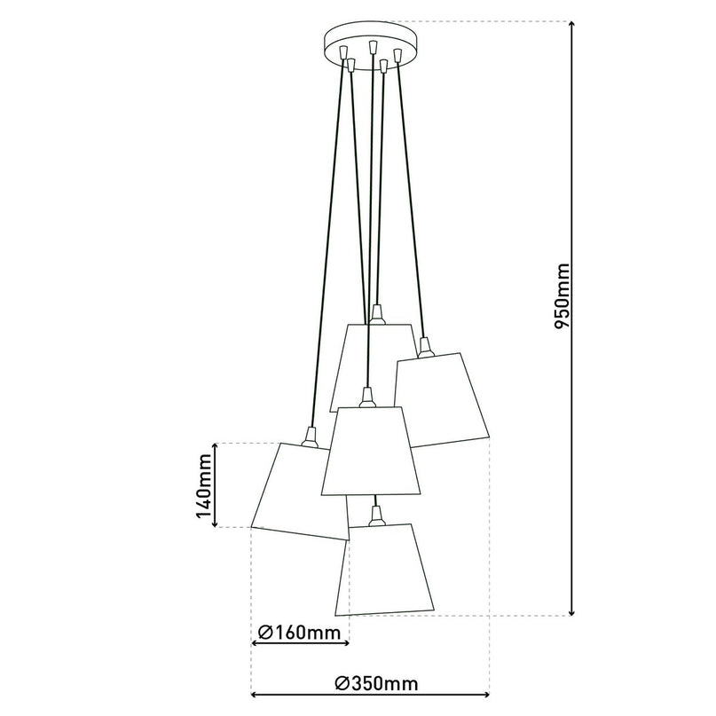 Textiel hanger lamp "boho", jong wonen, hangende lamp met 5 textiel parasols in beige en bruin, met E14 -aansluiting, voor eetkamer, woonkamer, gang of kantoor, 95 cm hoog