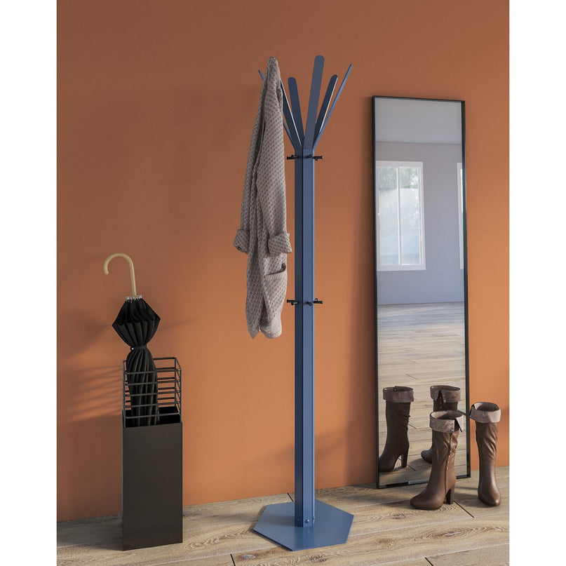 Gorillz Molto - Industrieel - Staande Kapstok - 14 Kapstokhaken - Blauw - Metaal