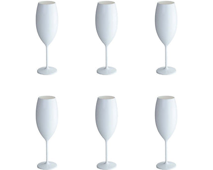 Witte champagne fluiten in 210 ml acryl - veel 6