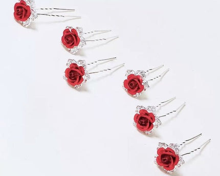 Romantische Red Rose Bruidshaarspelden-Een set van 8
