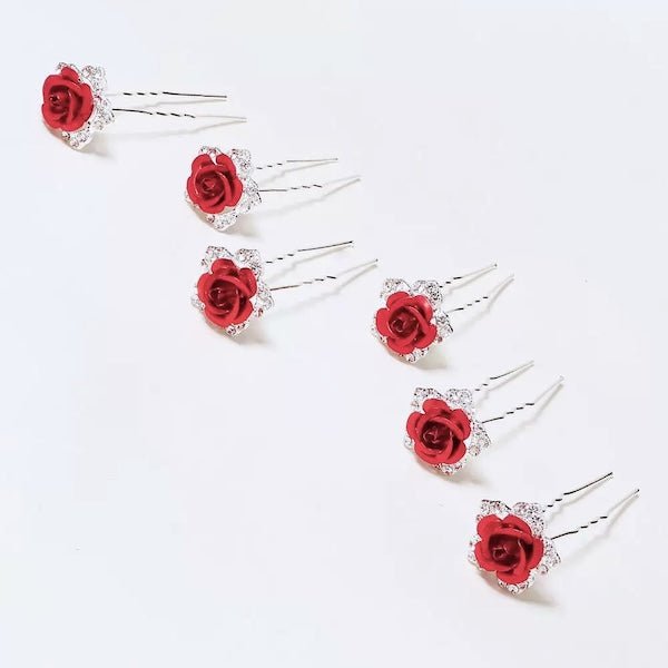 Romantische Red Rose Bruidshaarspelden-Een set van 8