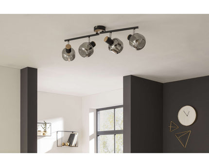 4er spot plafondlamp "fumoso", plafondlamp gemaakt van metaal en rookglas in zwart, met E14 -aansluiting, voor eetkamer, woonkamer, gang of kantoor, 80 x 20 cm