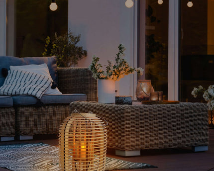 Decollicht "Korbinian" inclusief Solar Led Candle for Garden and Terrace, van Rattan in Light Nature, Solar Lamp Hoogte 32 cm