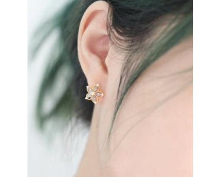 Bauhinia-Sky Blue Topaz Flower Ear studs