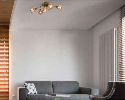 5-geleide plafondlicht "Josefa", metalen plafondlamp en glas in roestvrijstalen look, met E14-versie Filamentlampen inbegrepen, voor woonkamer, eetkamer, hal of gang 61 x 36 x 21 cm