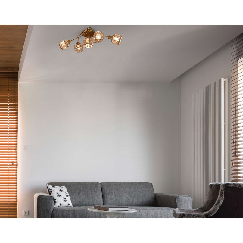 5-geleide plafondlicht "Josefa", metalen plafondlamp en glas in roestvrijstalen look, met E14-versie Filamentlampen inbegrepen, voor woonkamer, eetkamer, hal of gang 61 x 36 x 21 cm