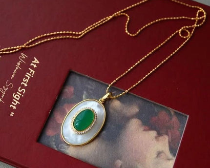 Koninklijke groene Onyx MOP ovale hanger ketting
