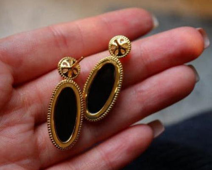 Moderne vintage zwarte onyx oorbellen