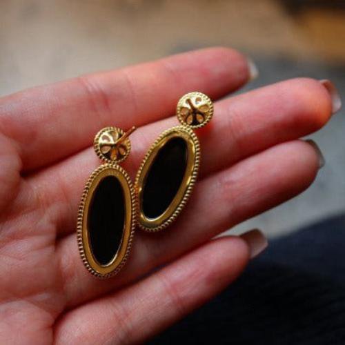 Moderne vintage zwarte onyx oorbellen