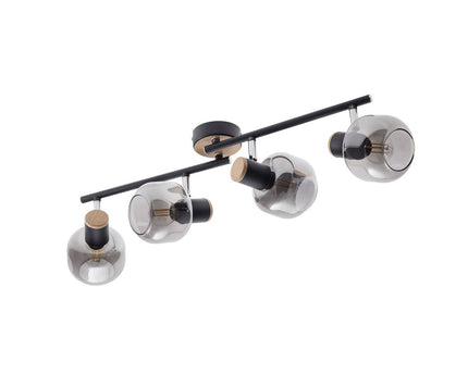 4er spot plafondlamp "fumoso", plafondlamp gemaakt van metaal en rookglas in zwart, met E14 -aansluiting, voor eetkamer, woonkamer, gang of kantoor, 80 x 20 cm