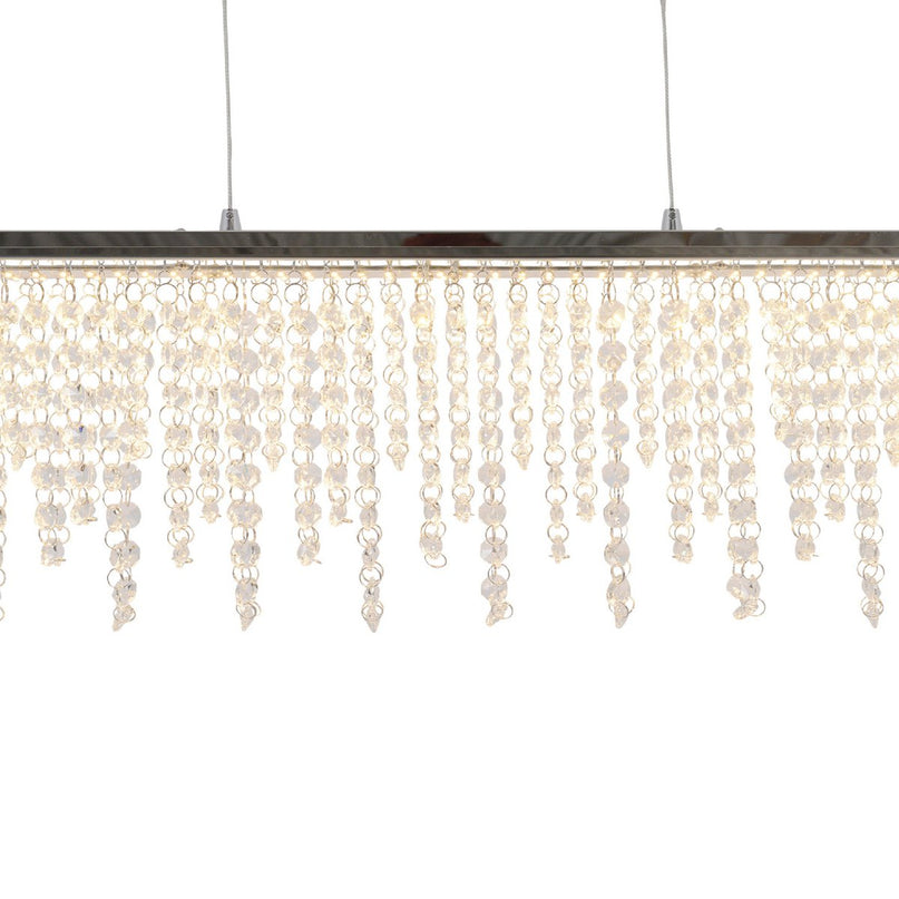 LED hanglamp "diamanten", hanglamp, metaal en kristalglas, chroom, met stevig gebouwd -in LED's, voor eetkamer, woonkamer, gang of kantoor, 120 cm lang