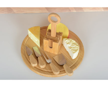 Houten kaaslade draait met 4 kaasgerei