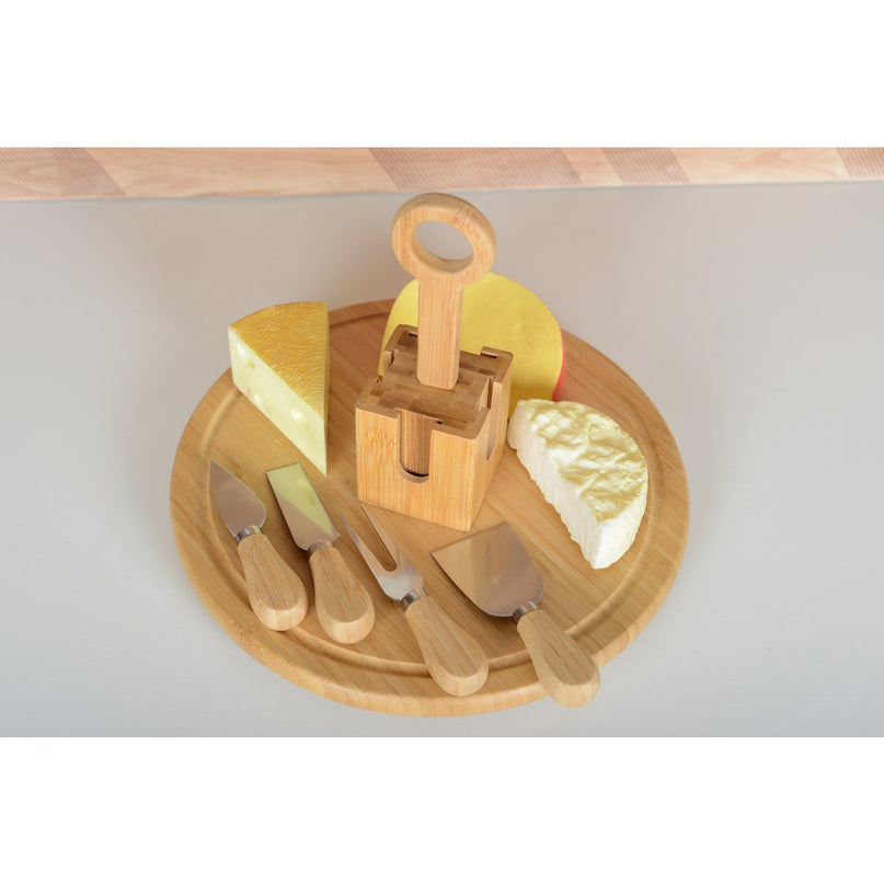 Houten kaaslade draait met 4 kaasgerei