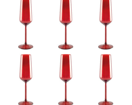 Rode champagne fluiten - veel van 6