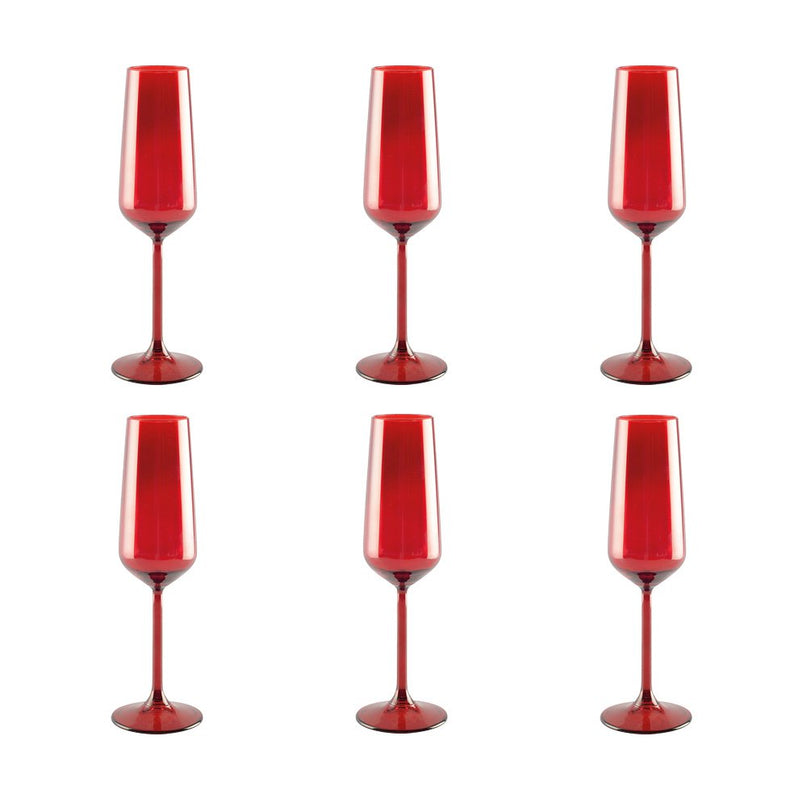 Rode champagne fluiten - veel van 6