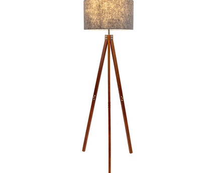 Staande lamp "Filco" Ø Ca. 45 cm, 147 cm hoog, gemaakt van hout en plastic in bruin en grijs, voor E27, voor woonkamer, slaapkamer en eetkamer