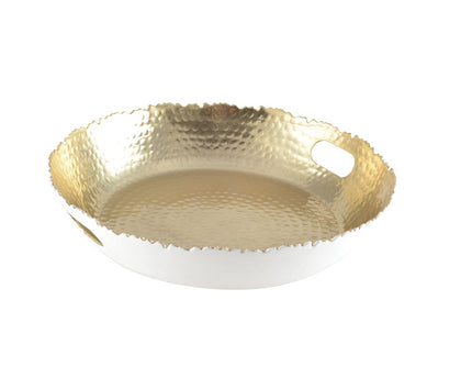 Wit en gehamerd wit en vergulde lade 33x33x5.5cm