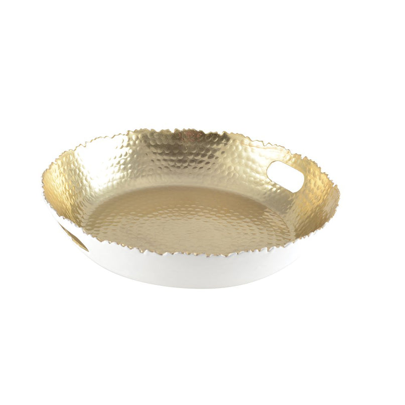 Wit en gehamerd wit en vergulde lade 33x33x5.5cm