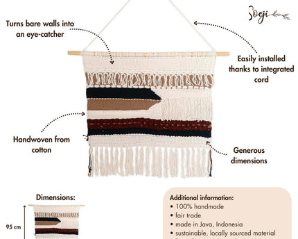 Grote macrame muurhangen - geweven boho wanddecor - moderne katoenen muur hangend natuurlijk materiaal - handgeweven wanddecor 120x95 cm udara