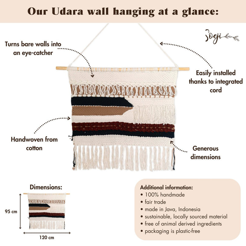 Grote macrame muurhangen - geweven boho wanddecor - moderne katoenen muur hangend natuurlijk materiaal - handgeweven wanddecor 120x95 cm udara