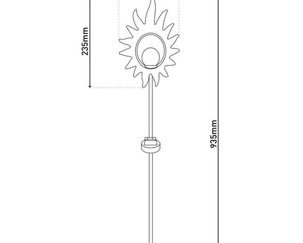 LED Solar Skeer "Sun" 93,5 cm, voor buiten, metaal en glazen aarde spies in het zwart, met geïntegreerde LED