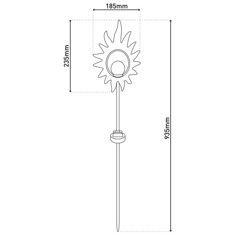LED Solar Skeer "Sun" 93,5 cm, voor buiten, metaal en glazen aarde spies in het zwart, met geïntegreerde LED