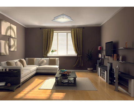 LED-plafondlamp met kristaloptica "Leeds", zijlengte 25 cm, gemaakt van chroomkleurig metaal en helder, gestructureerd glas, geïntegreerde LED's, warm wit